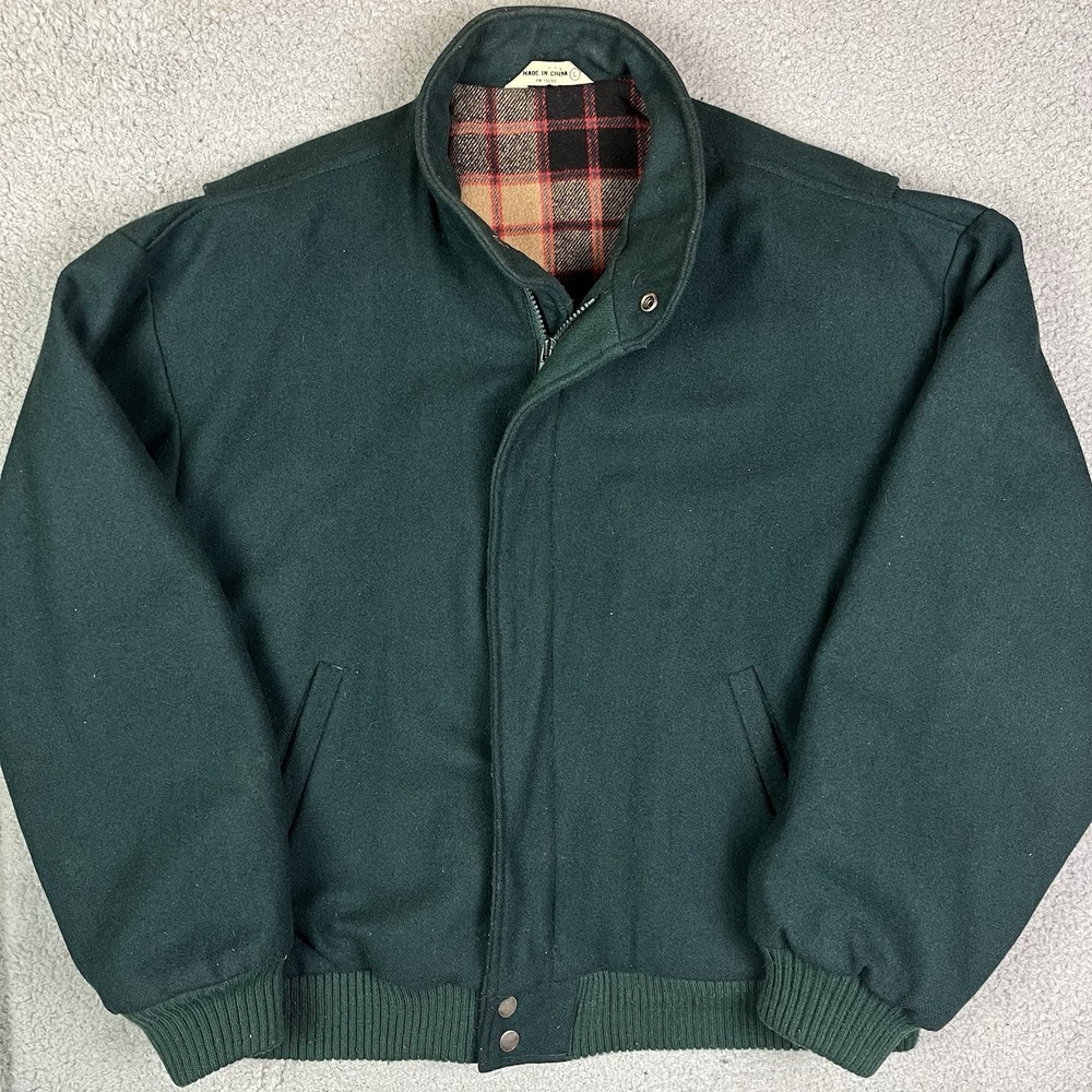 Vintage Sears‎ Roebuck & Co Wool Blend Green Coat Zippered Jacket Size Large
